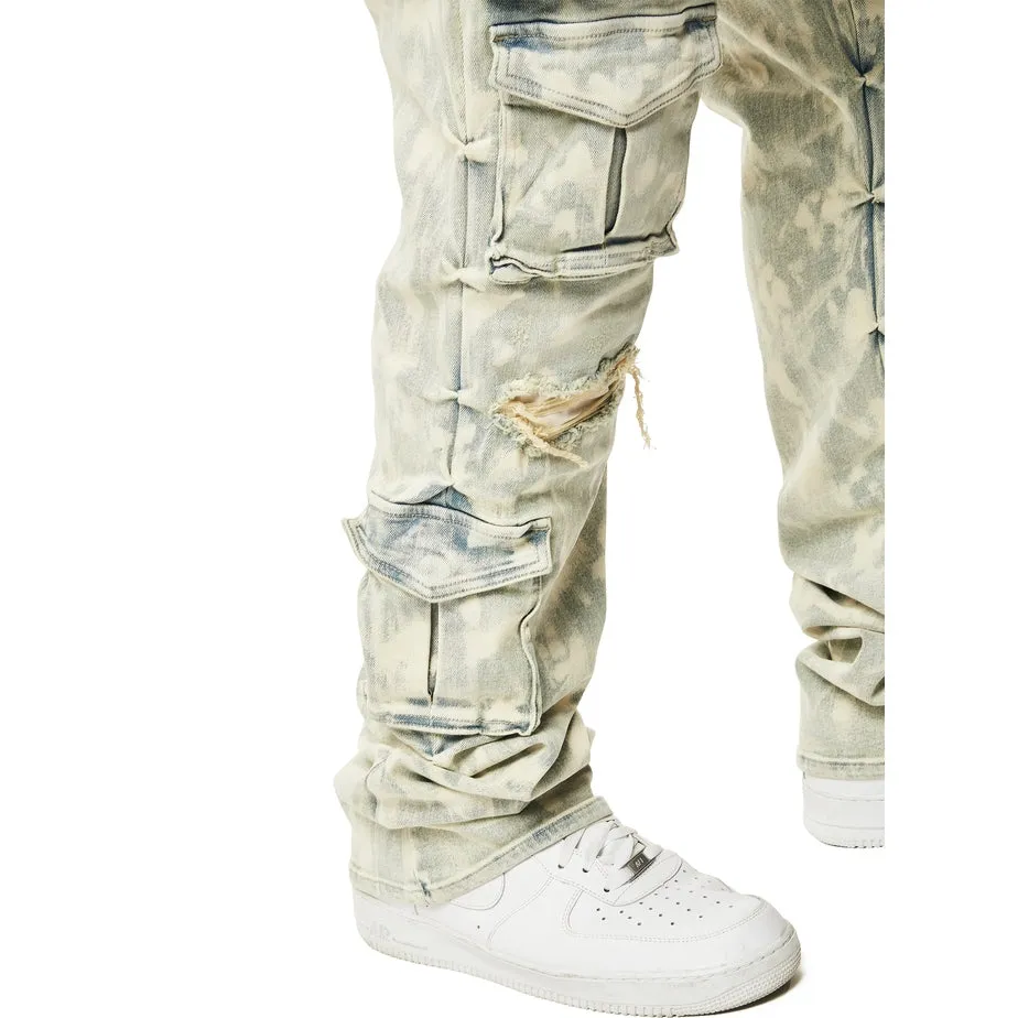 Big and Tall - Stacked Utility Multi Colored Cargo Jeans - Seafoam