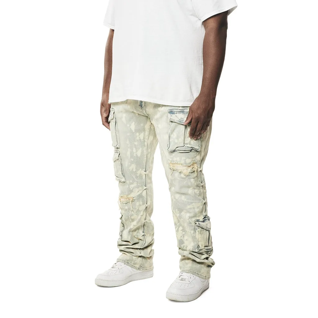 Big and Tall - Stacked Utility Multi Colored Cargo Jeans - Seafoam