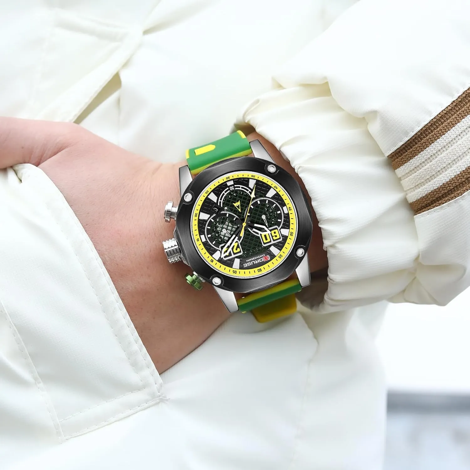 Big Face Mens Watches Sport Chronograph Waterproof Quartz Watch Luxury Casual Silicone Strap Analog Skeleton Hollow Men Wrist Watch