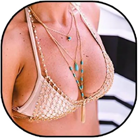 Boho Layered Necklaces Turquoise Teardrop Pendant Necklaces Gold Multilayered Chain Necklace Triple 3 Layered Choker Necklace Long Chain Necklace for Women Jewelry Gift