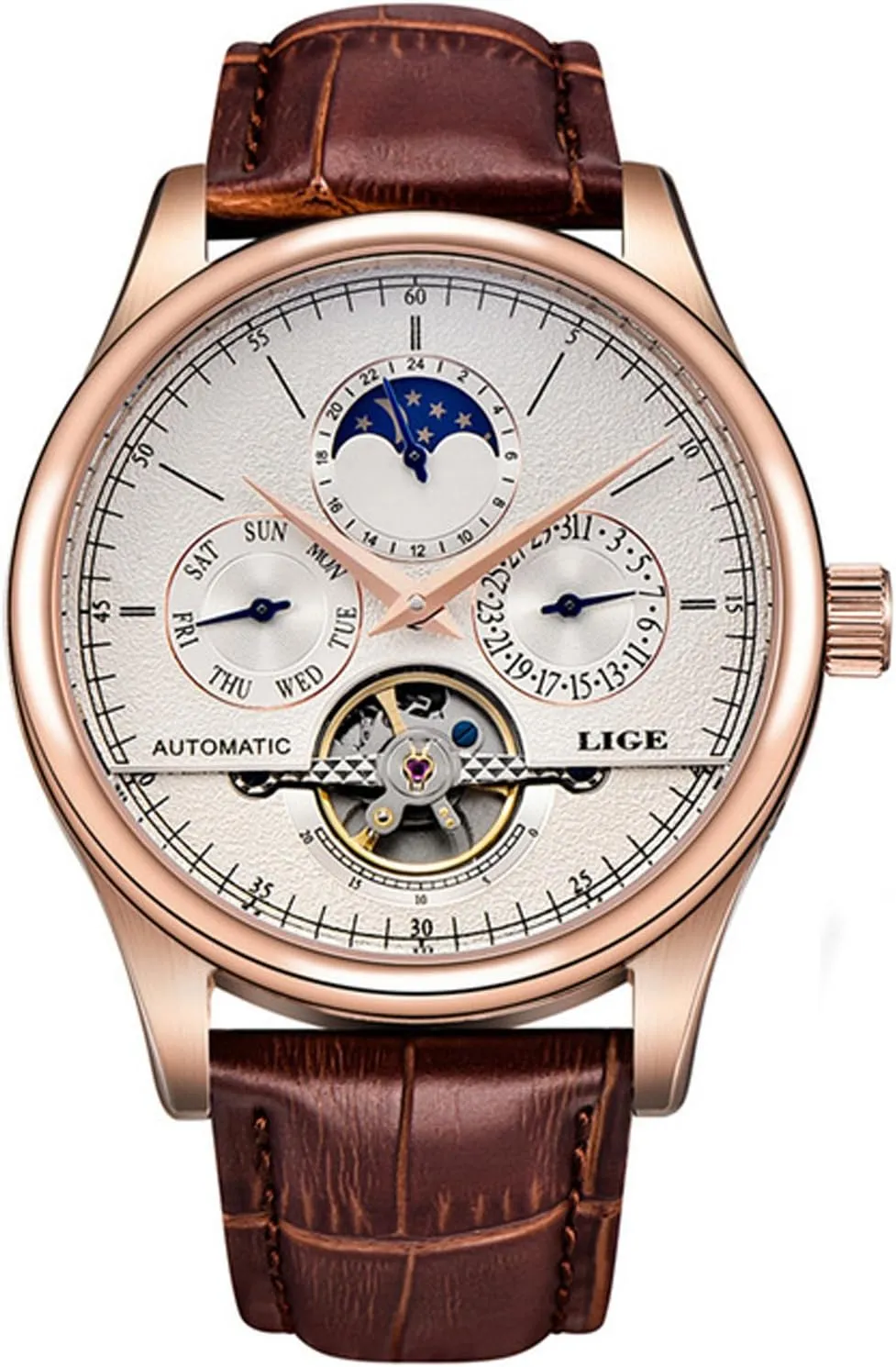 Brand Luxury Automatic Mechanical Watch Men Moon Phase Fashion Business Clock Waterproof Sports Watches