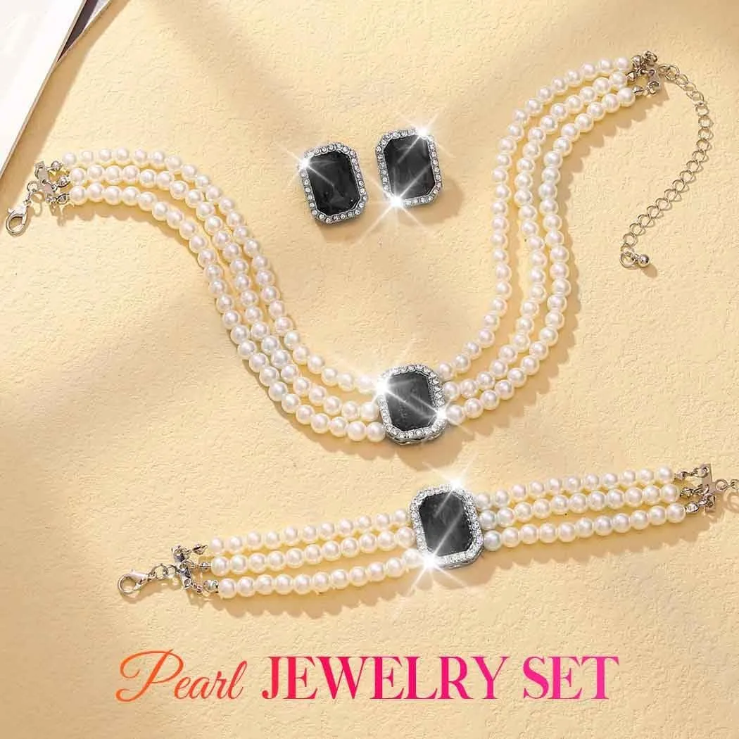 Brishow Pearl Necklace Jewelry Set Wedding Pearls Earrings Necklaces Set Bridal Crystal Bracelet Jewelry for Women (Pack of 3)