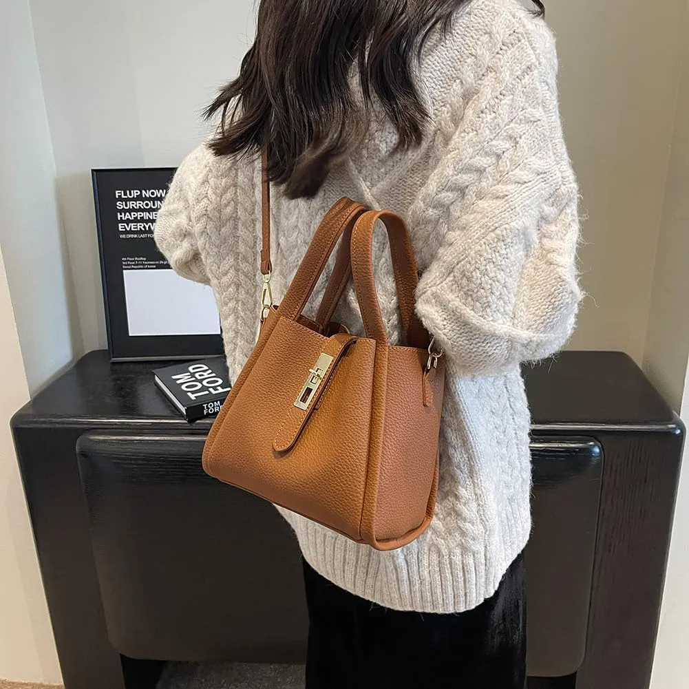 Bucket Bags for Women Trendy Shoulder Purse Satchel Handbag Pu Leather Bucket Tote Purse Top-handle Bag Fall Purse