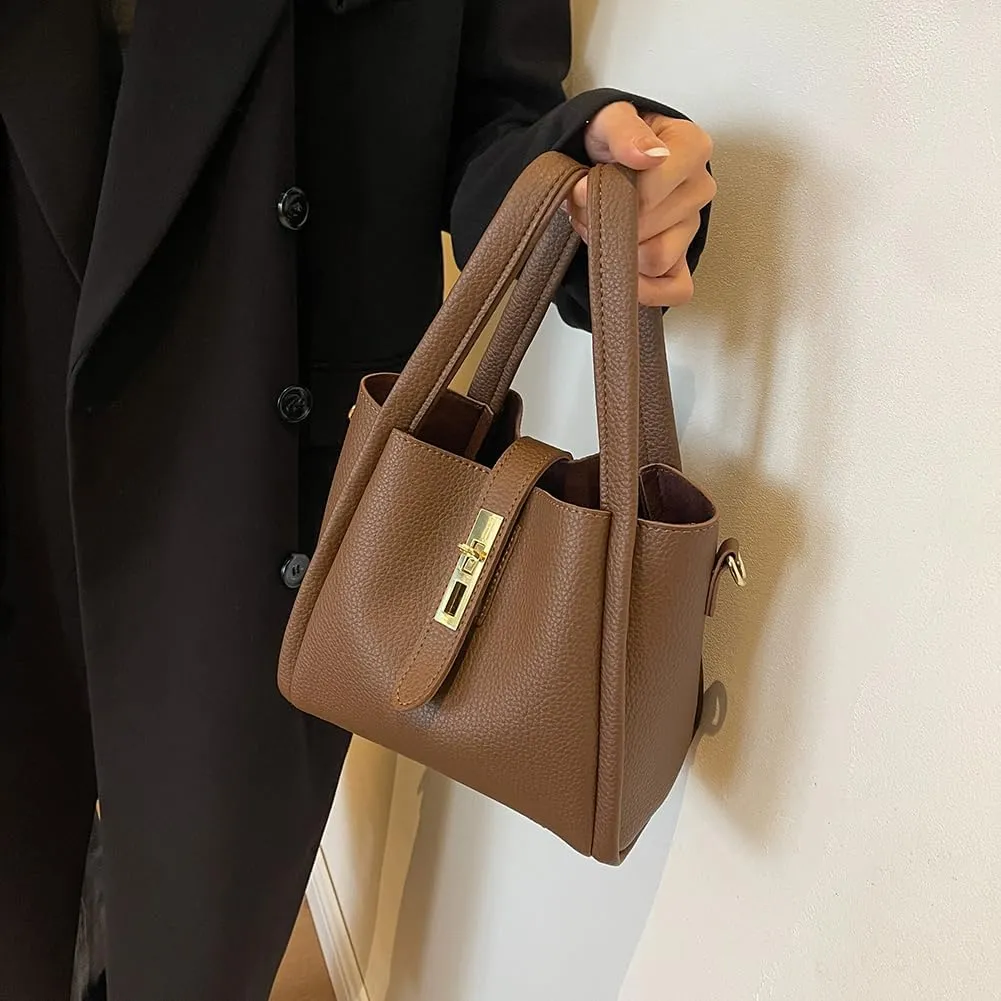 Bucket Bags for Women Trendy Shoulder Purse Satchel Handbag Pu Leather Bucket Tote Purse Top-handle Bag Fall Purse