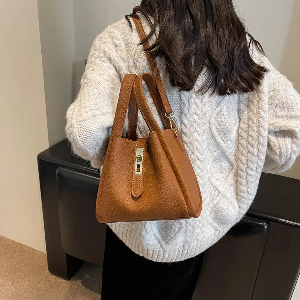 Bucket Bags for Women Trendy Shoulder Purse Satchel Handbag Pu Leather Bucket Tote Purse Top-handle Bag Fall Purse