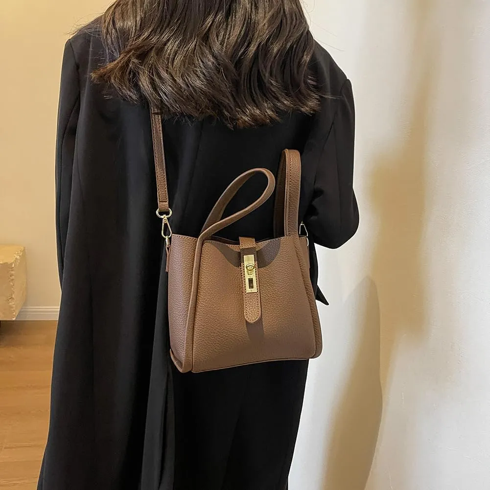 Bucket Bags for Women Trendy Shoulder Purse Satchel Handbag Pu Leather Bucket Tote Purse Top-handle Bag Fall Purse