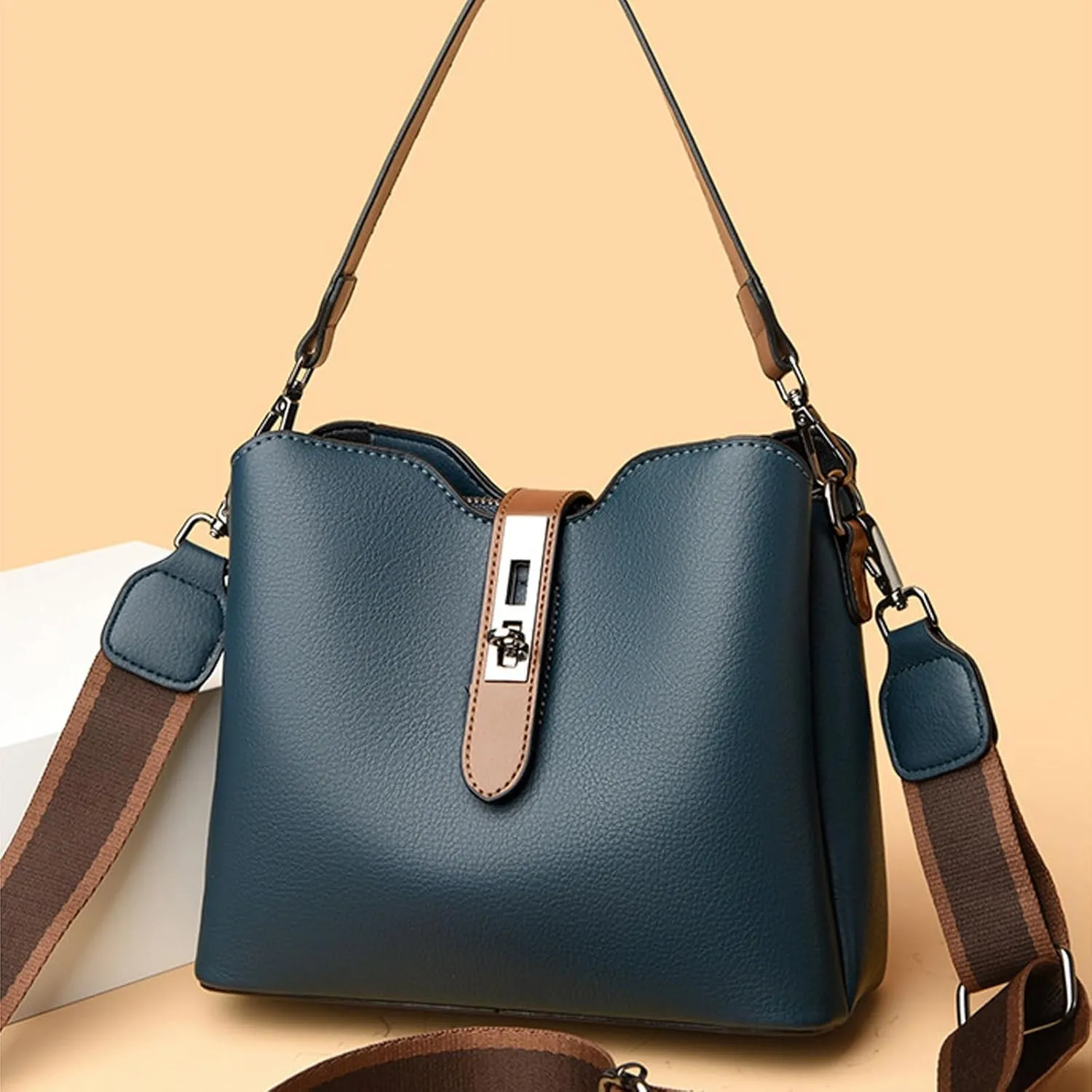 Bucket Bags for Women Vegan Leather Crossbody Bag Trendy Bucket Purses Vintage Shoulder Hobo Tote Handbag