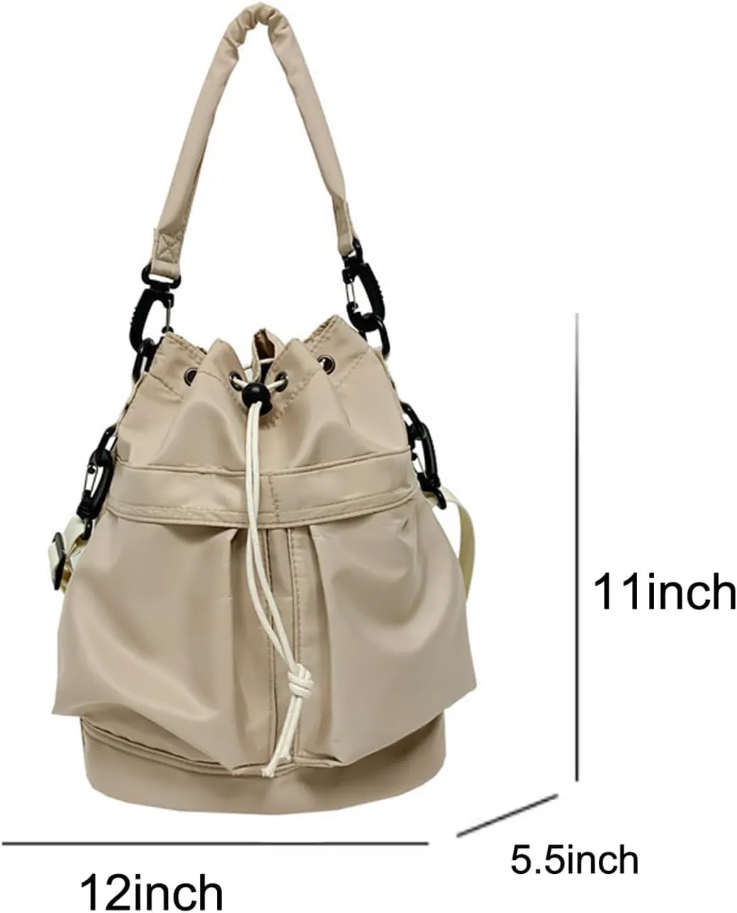 Bucket Shoulder Bags Drawstring Bucket Bag for Women Super Lightweight Nylon Crossbody Bag Tote Handbags for Travel Hiking (Khaki)
