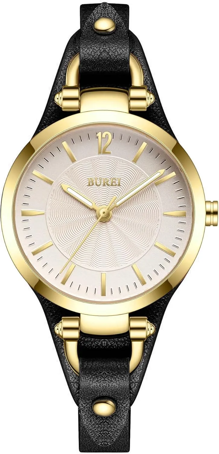 BUREI Women Watches Simple Leather Strap Quartz Watch Fashion Small Thin Ladies Watch Bracelet Band Wristwatch Relogio Feminino,Gift for Women(Brown and Black)