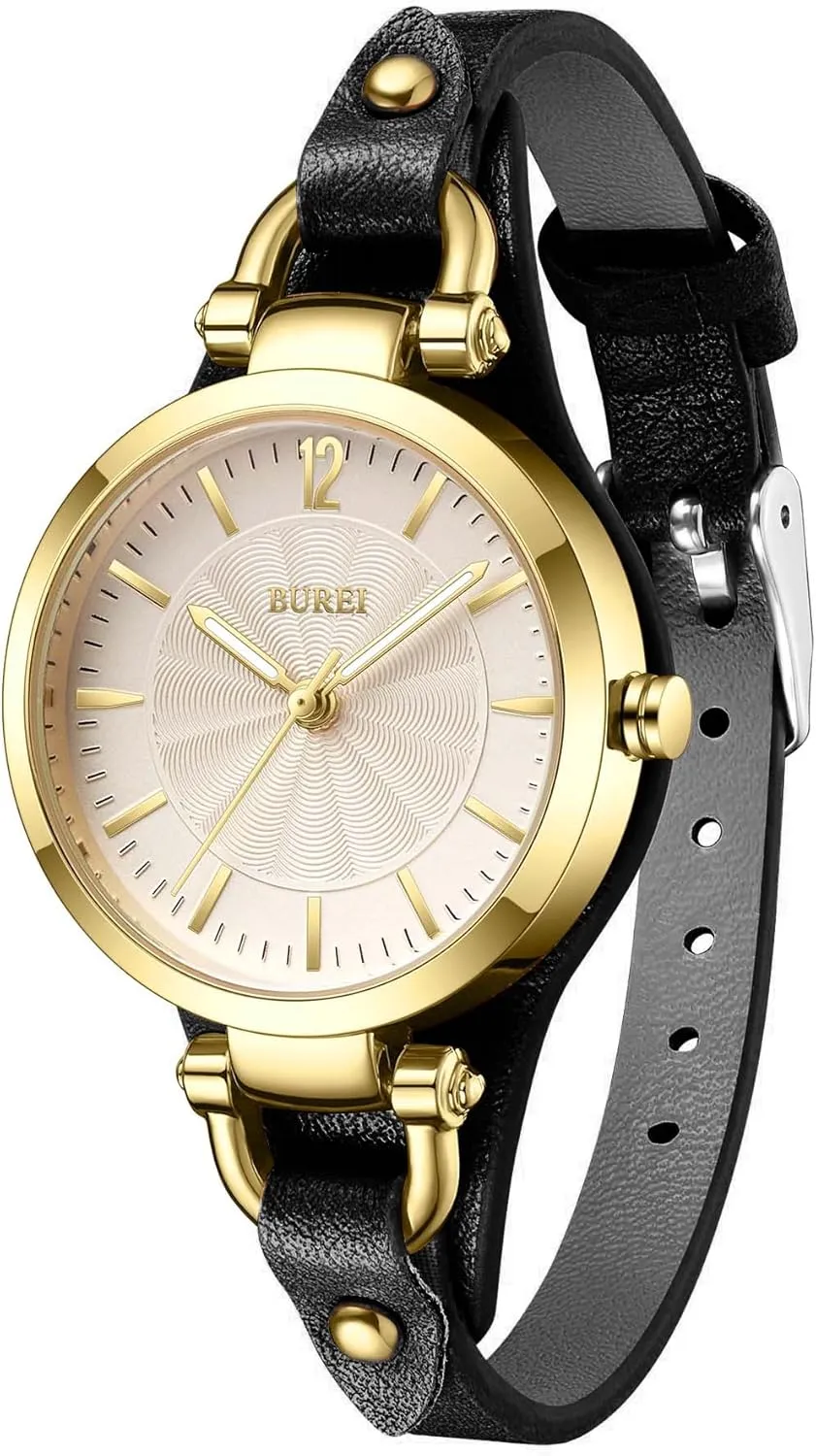 BUREI Women Watches Simple Leather Strap Quartz Watch Fashion Small Thin Ladies Watch Bracelet Band Wristwatch Relogio Feminino,Gift for Women(Brown and Black)