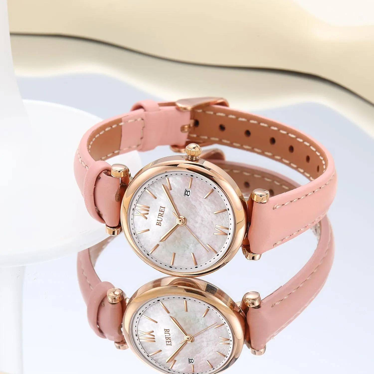 BUREI Women's Watch Fashion Leather Strap Watches for Women,Simple Three Hands Analog QuartzWristwatch,Gift for Women
