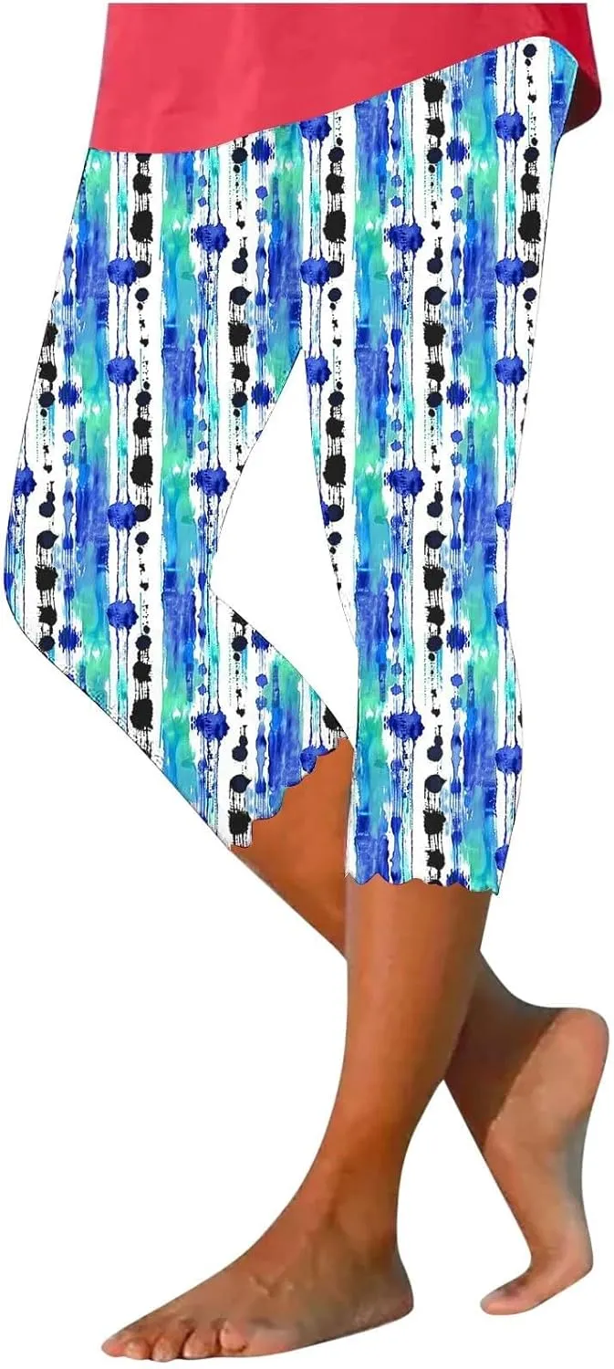 Capri Leggings for Women Summer Cropped High Waist Yoga Pants Comfy Stretchy Leggings Knee Length Workout Casual Trousers