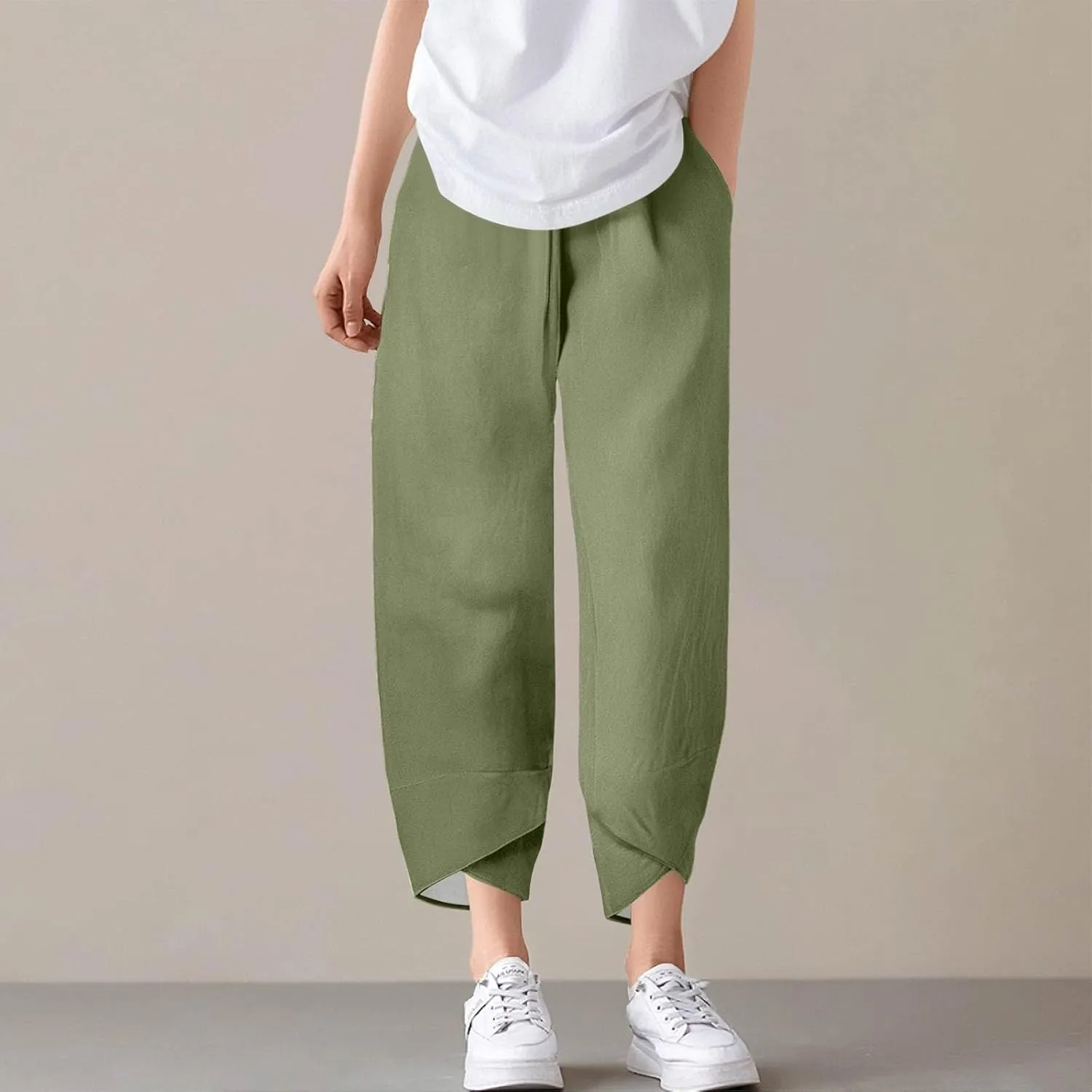 Capri Pants for Women- Cotton Flowy Stretch Casual Loose Jogging Workout Baggy Striped Trendy Travel Light Weight