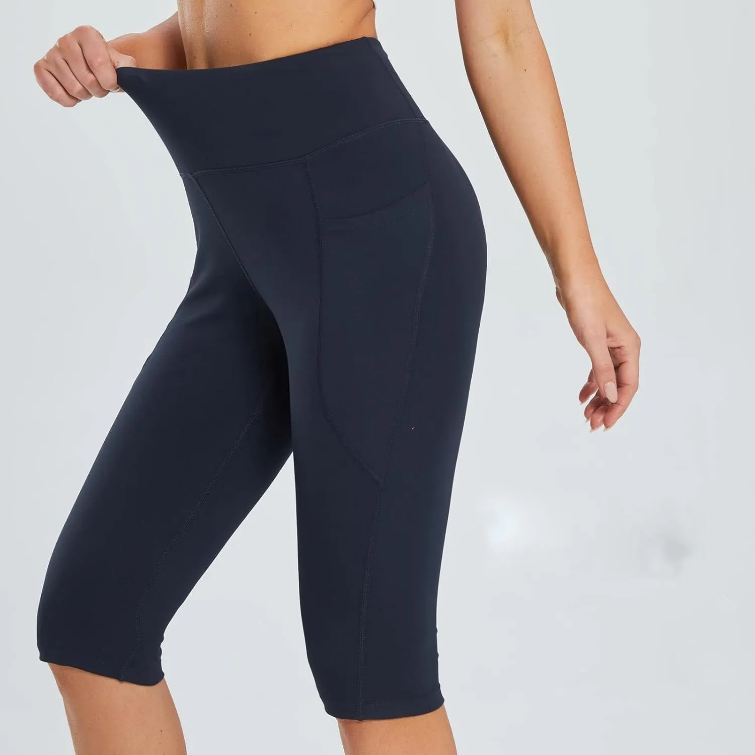 Capri Pants for Women High Waist Workout Yoga Pants with Pockets Tummy Control Leggings Stretch Jogger Trousers