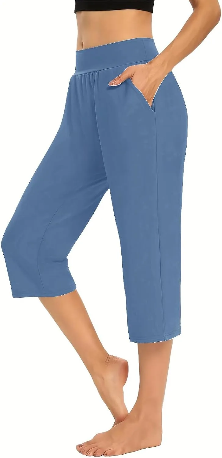 Capri Pants for Women Summer Capris High Waist Yoga Pant Casual Cropped Trousers Pants Capri Pants with Pocket