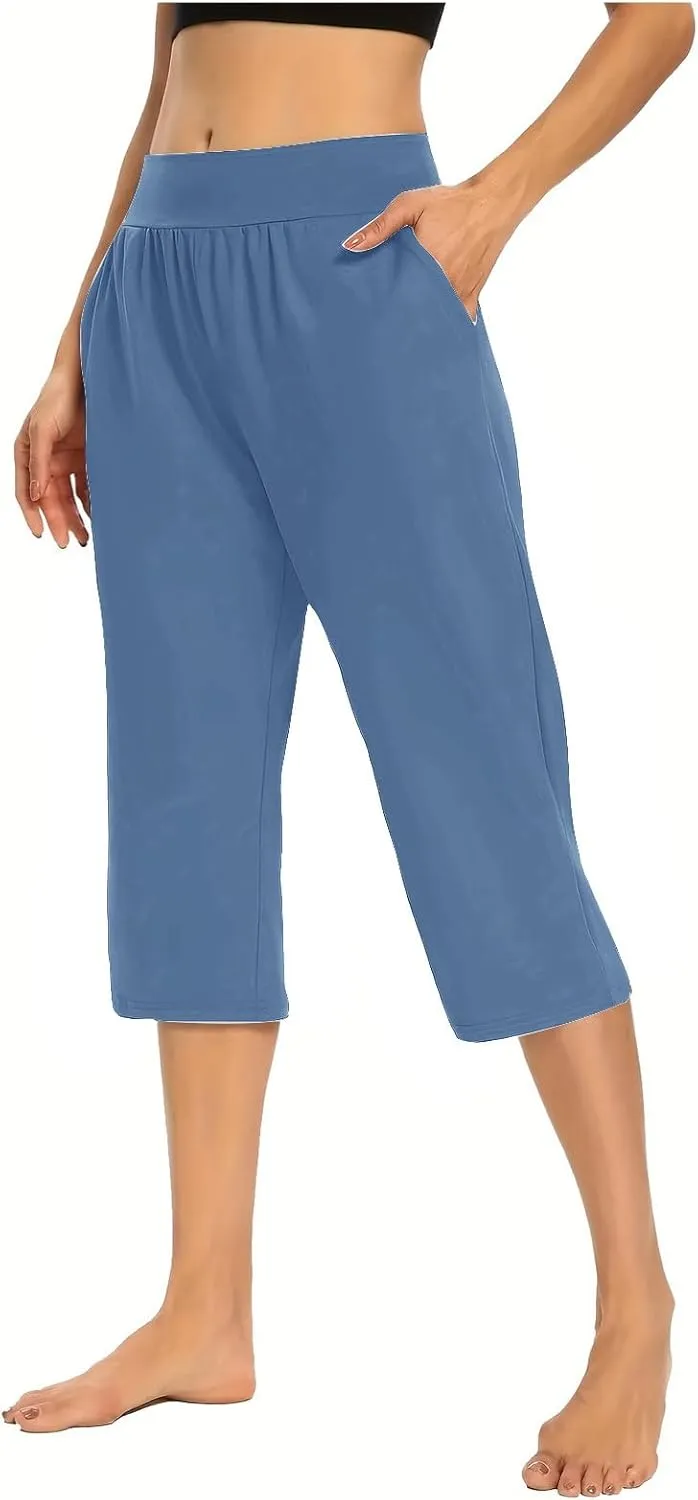 Capri Pants for Women Summer Capris High Waist Yoga Pant Casual Cropped Trousers Pants Capri Pants with Pocket