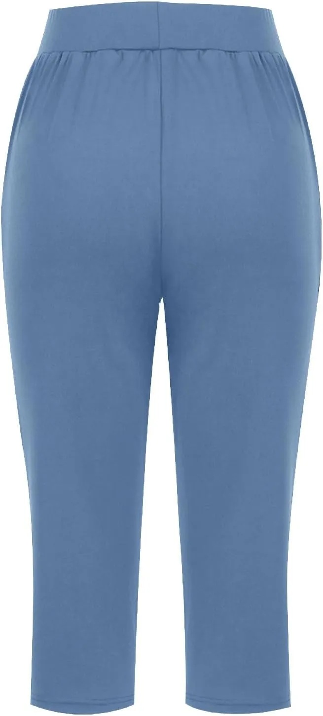 Capri Pants for Women Summer Capris High Waist Yoga Pant Casual Cropped Trousers Pants Capri Pants with Pocket