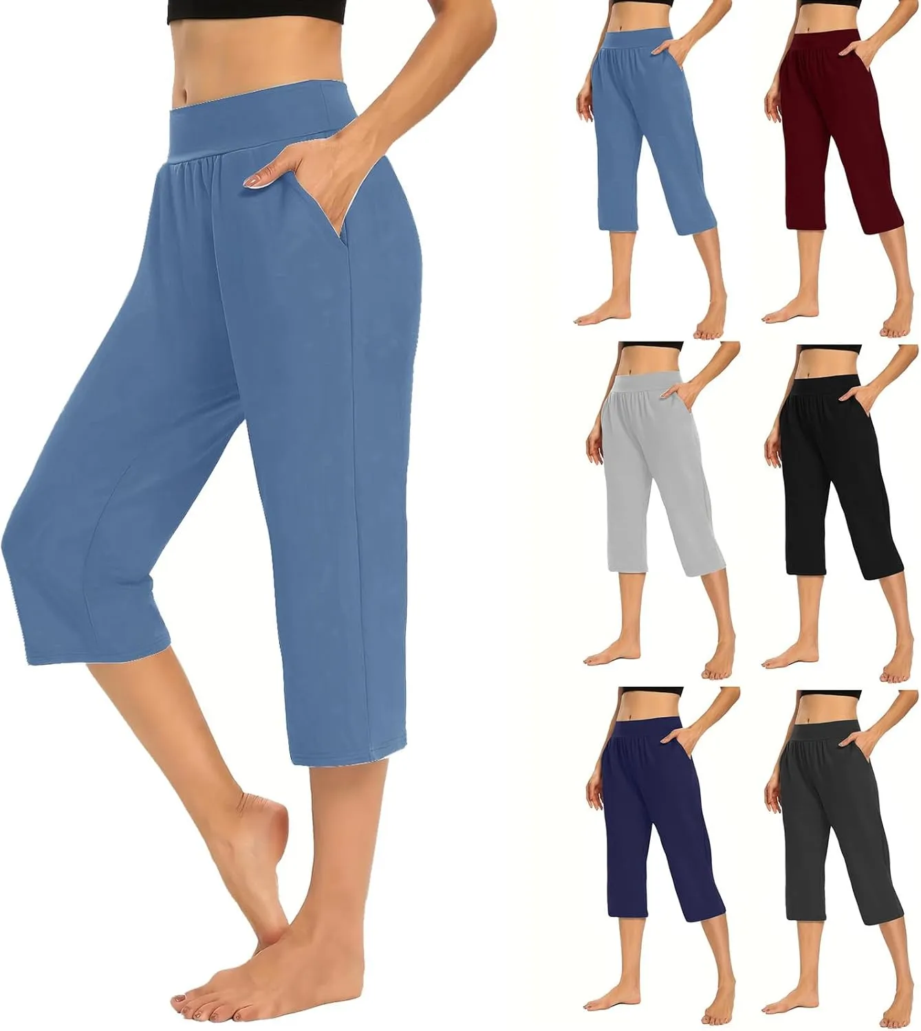 Capri Pants for Women Summer Capris High Waist Yoga Pant Casual Cropped Trousers Pants Capri Pants with Pocket