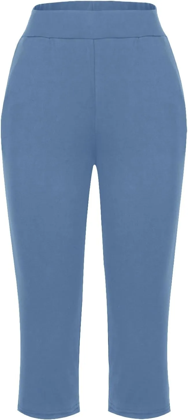 Capri Pants for Women Summer Capris High Waist Yoga Pant Casual Cropped Trousers Pants Capri Pants with Pocket