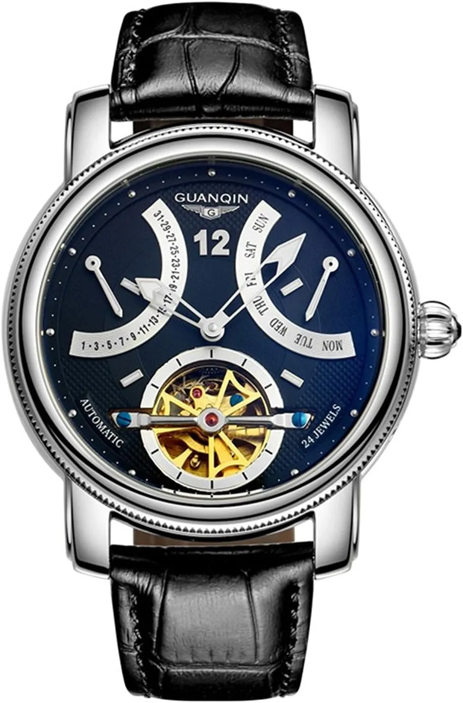 carlien Fashion Tourbillon Watches Men Gold Wristwatches Automatic Mechanical Watches Luxury (Silver)