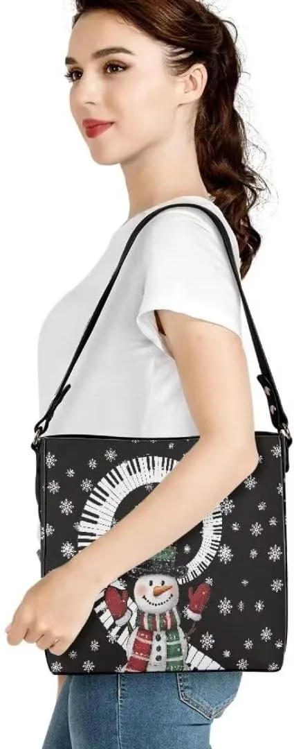 Christmas Leather Bucket Bags for Women Lightweight Tote Bucket Bags for Travel Shopping Work Handbag Soft Purse