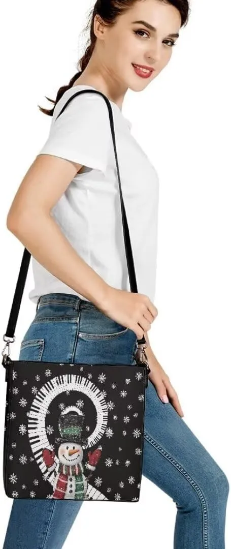 Christmas Leather Bucket Bags for Women Lightweight Tote Bucket Bags for Travel Shopping Work Handbag Soft Purse
