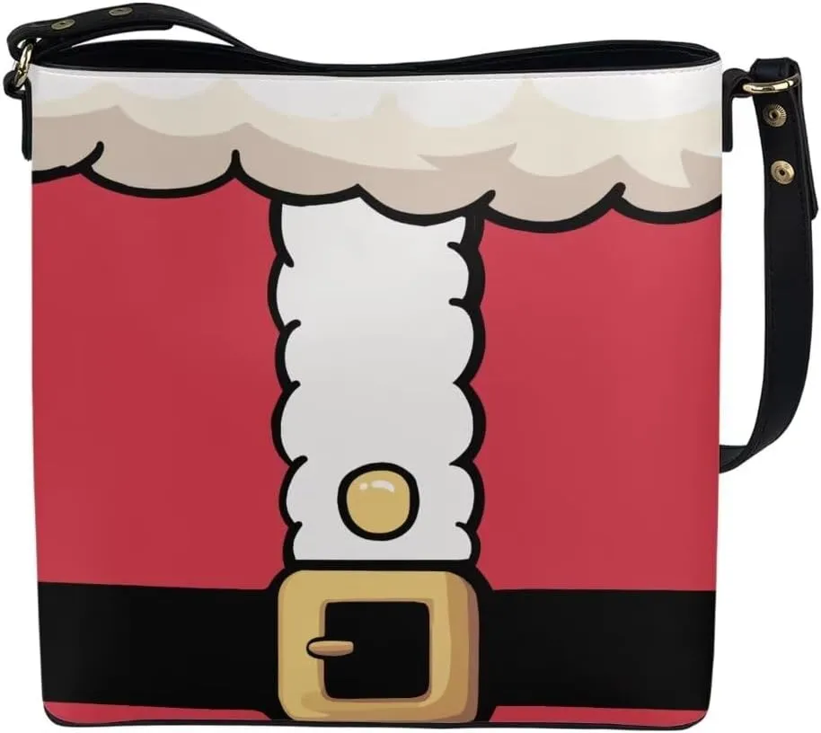 Christmas Leather Tote Bucket Bag for Women Fashion Shoulder Handbag Large Hobo Bags with Pockets and Magnetic Snap