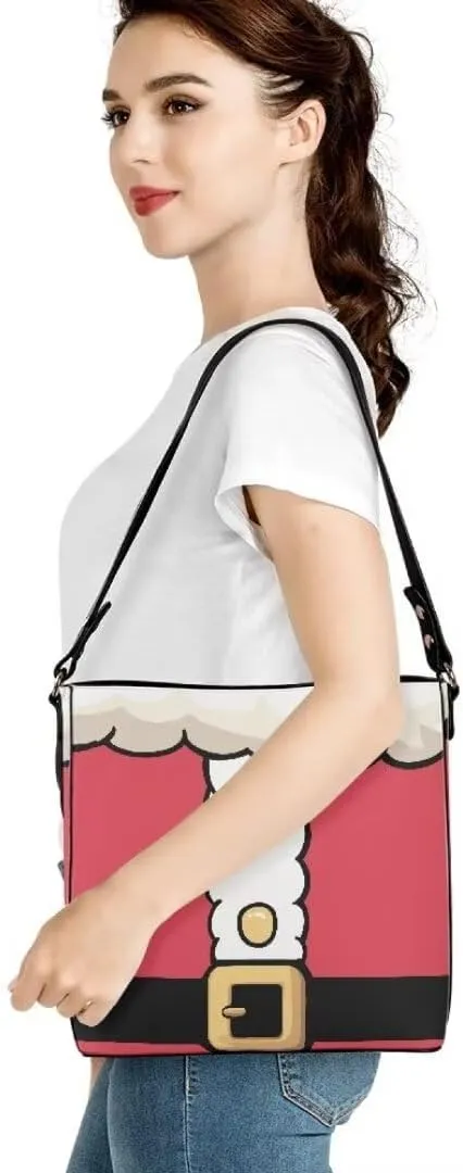 Christmas Leather Tote Bucket Bag for Women Fashion Shoulder Handbag Large Hobo Bags with Pockets and Magnetic Snap