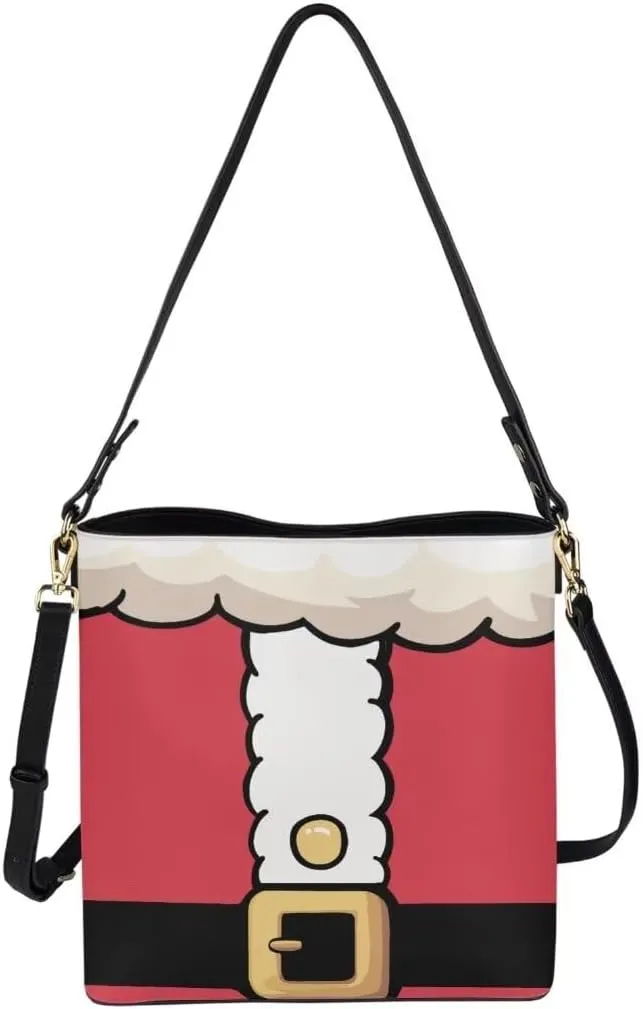 Christmas Leather Tote Bucket Bag for Women Fashion Shoulder Handbag Large Hobo Bags with Pockets and Magnetic Snap