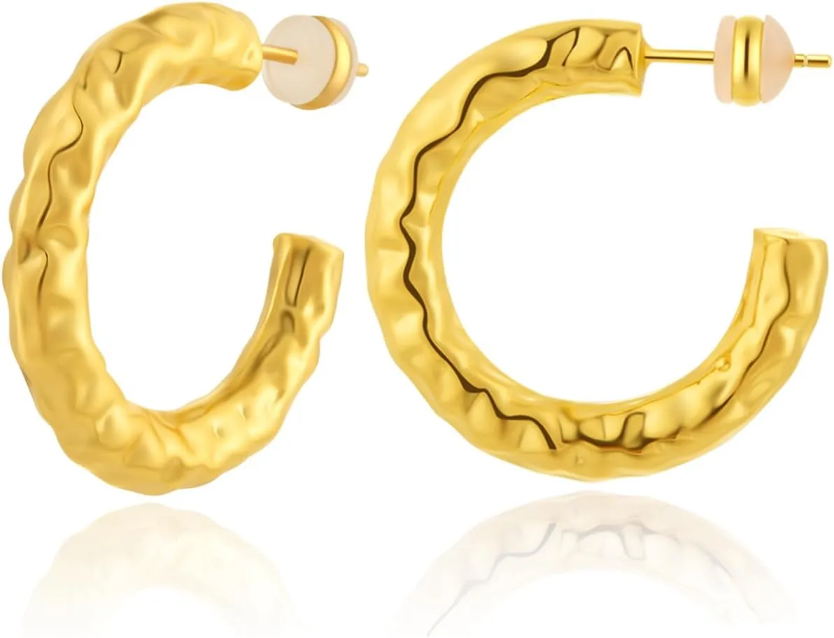 Chunky Gold Hoop Earrings for Women: Thick Teardrop Hoops Big Trendy Waterdrop Earring Dupes Large Hollow Lightweight Open Hoops Hypoallergenic Jewelry, Stainless Steel, No Gemstone