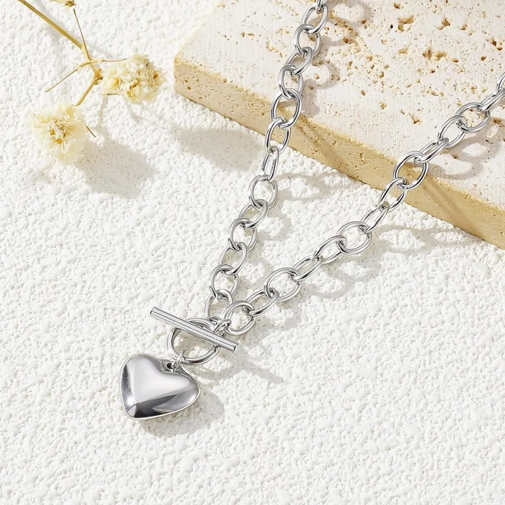 Chunky Heart Necklace for Women Non Tarnish Gold Love Choker Pendant Necklace Trendy Heart Double Layered Waterproof Necklaces for Women Charm Jewelry