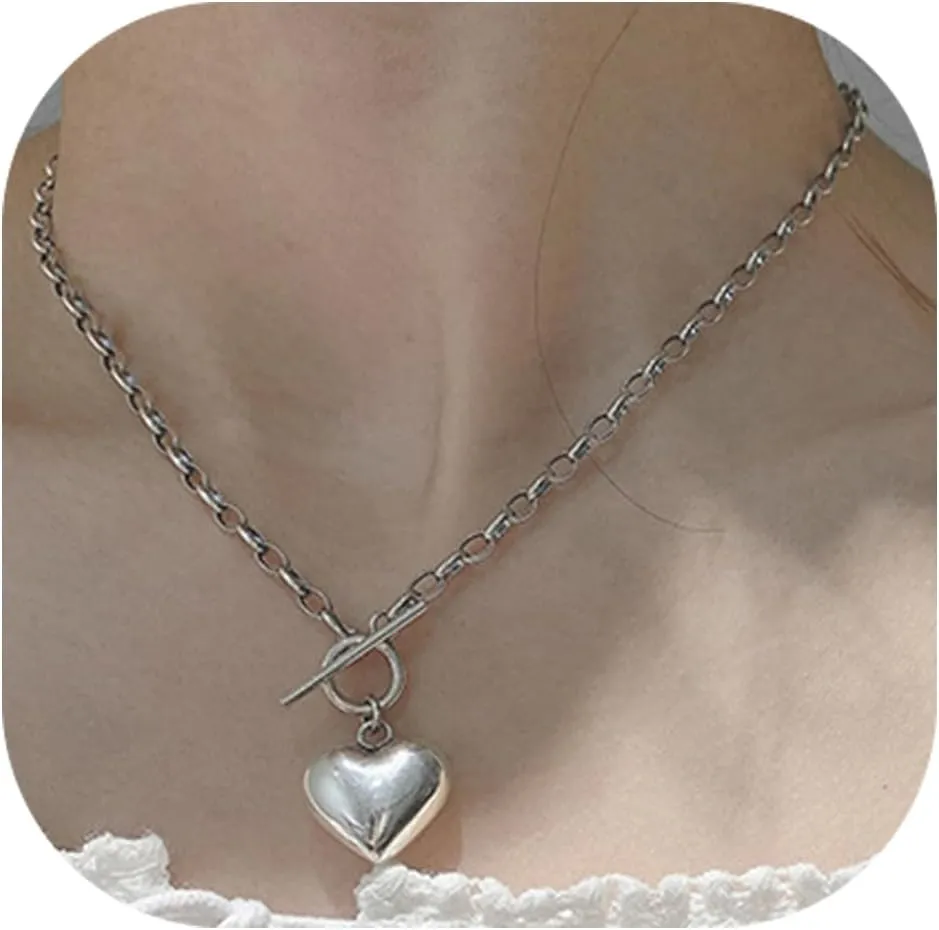 Chunky Heart Necklace for Women Non Tarnish Gold Love Choker Pendant Necklace Trendy Heart Double Layered Waterproof Necklaces for Women Charm Jewelry