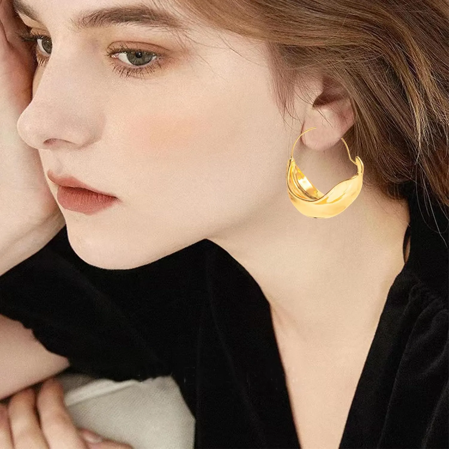 Chunky Irregular Flower Basket Hoop Earrings for Women Geometric Round Hammered Dangle Earrings Statement Jewelry
