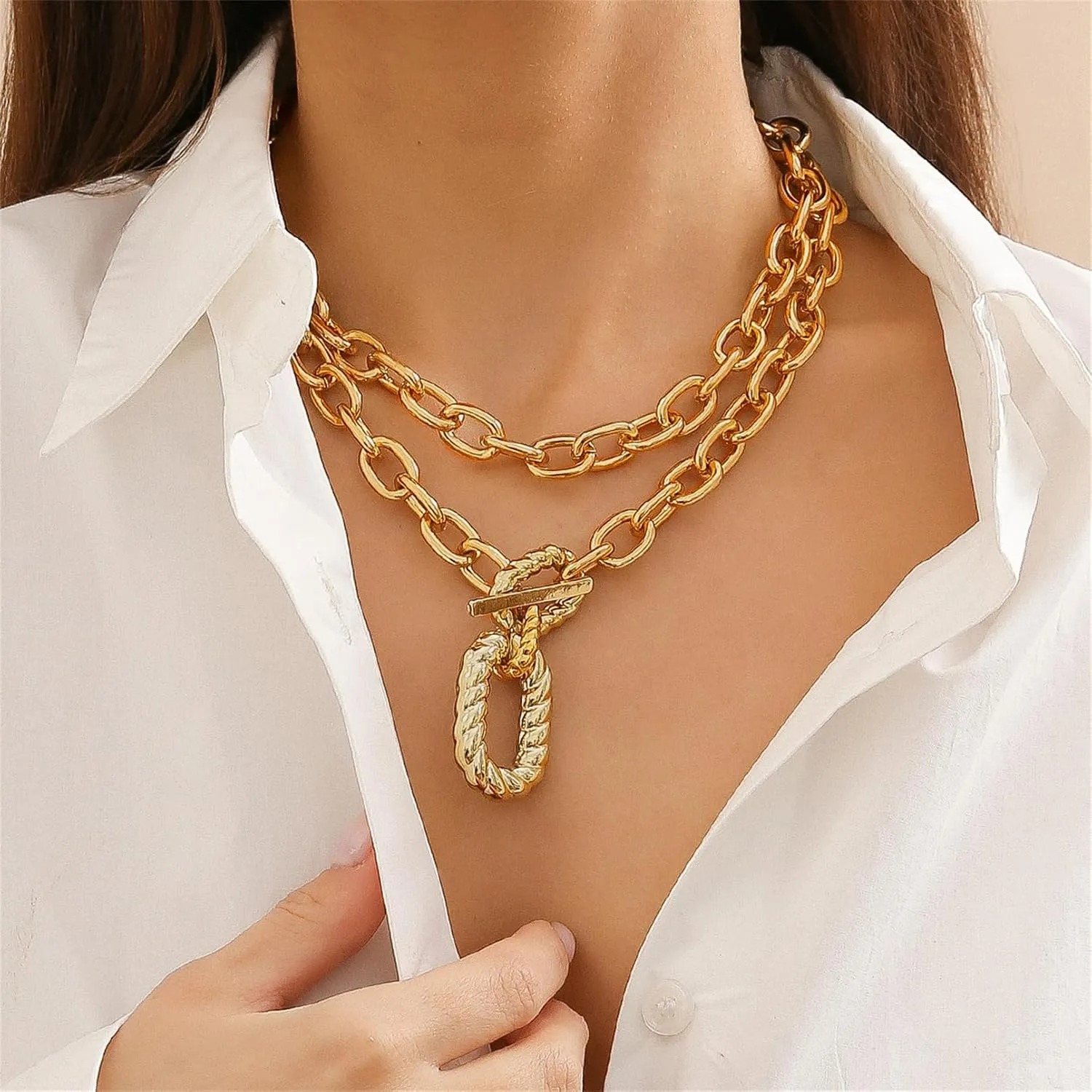 Chunky Layered Gold Chain Necklace for Women Choker Necklace Toggle Necklaces Trendy
