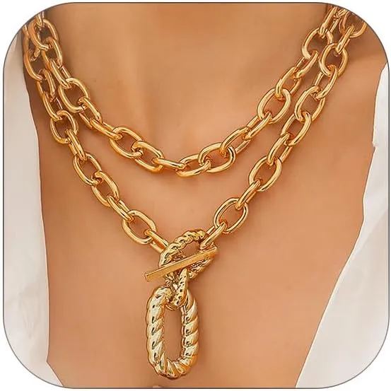Chunky Layered Gold Chain Necklace for Women Choker Necklace Toggle Necklaces Trendy