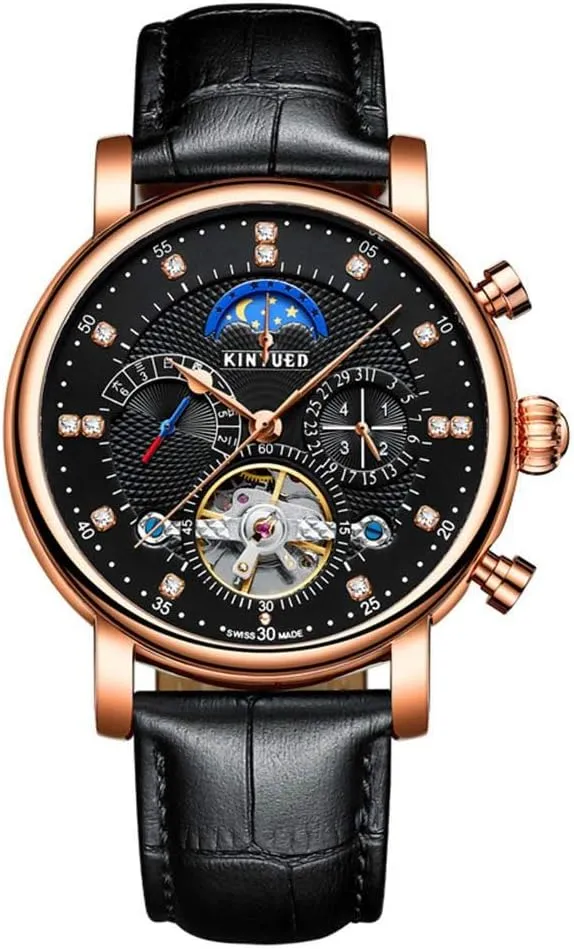 Classic Design Luxury Mens Watches Leather Strap Diamond Display Tourbillion Automatic Mechanical Watch Waterproof