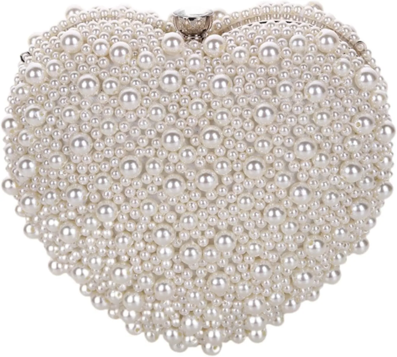 Clutch Bag Pearl Heart Shaped Handbag for Party Night Out Wedding Banquet Events White