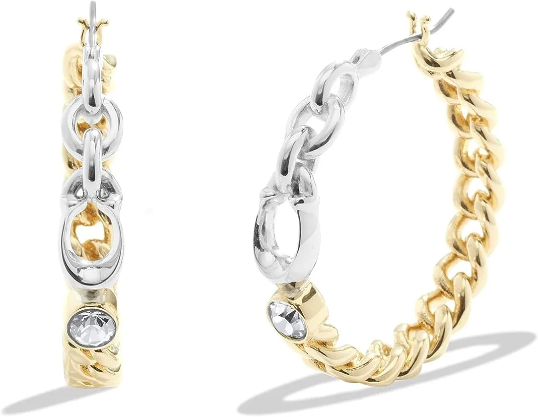 Coach Women's Signature Mixed Metals Chain Hoop Earrings