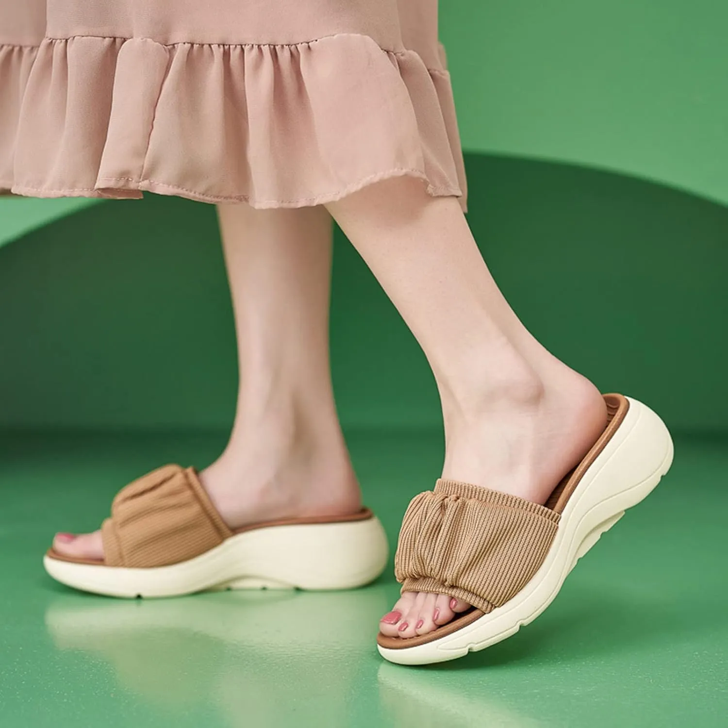 Comfortable New Thick Sole Slippers Lightweight Comfortable Womens Water Sandals with Hard Soles and Arch Support (Beige, 7)