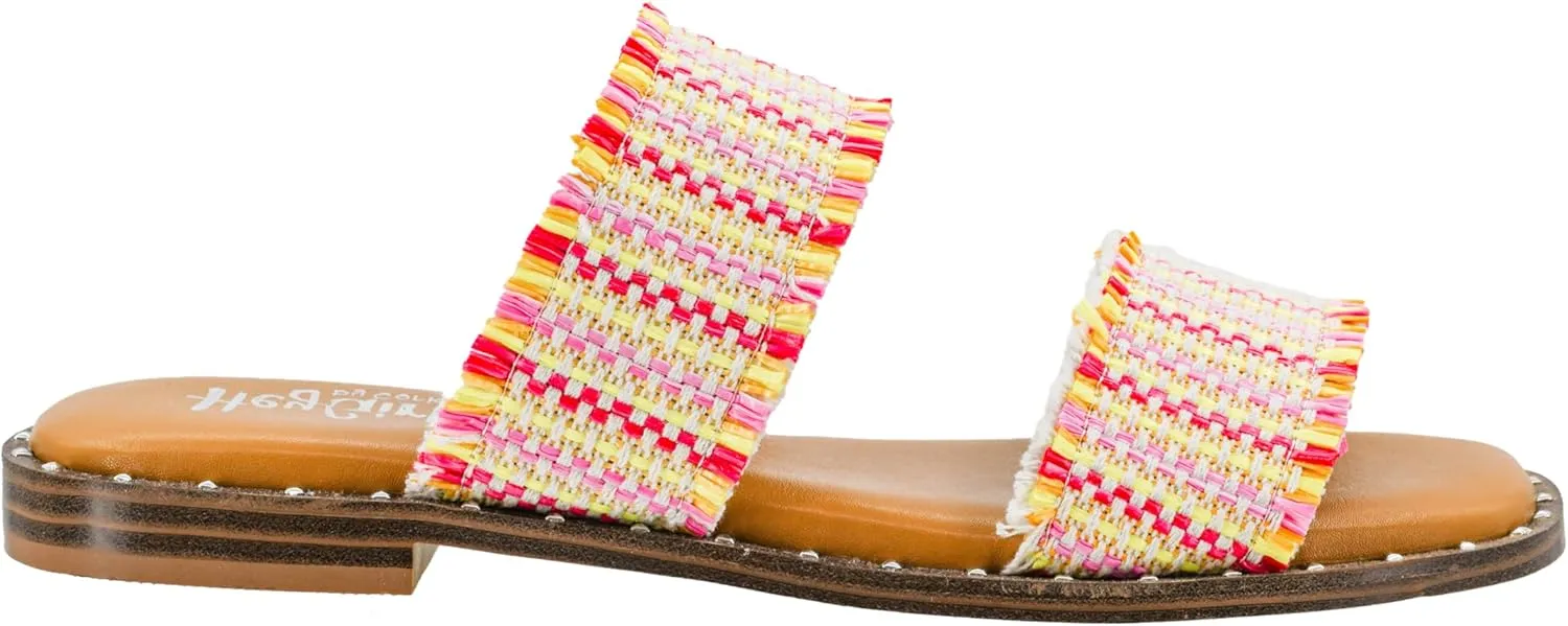 Corkys Footwear Hey Girl Hey Girl Afrayed Of What Sandals - With Cushioned Insoles, A Stylish Studded Outsole, and Two Frayed Straps - Chic and Comfortable