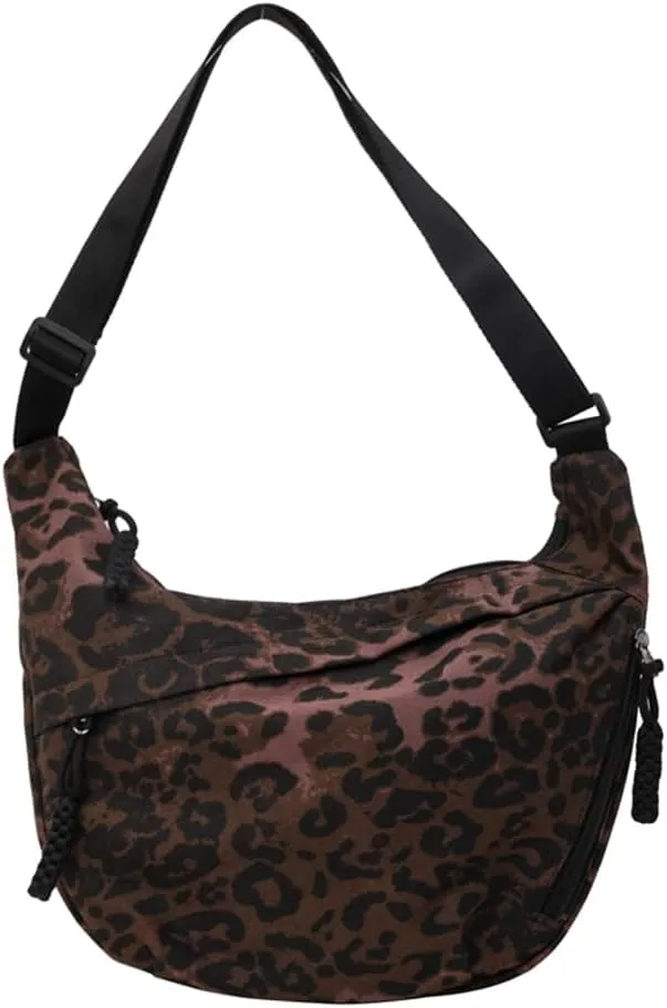 Crescent Crossbody for Women, Fashion Leopard Shoulder Nylon Luna Dumpling Moon Hobo Bag
