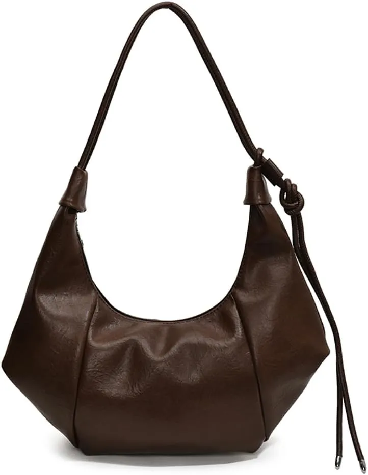 Crescent Shoulder Bag Slouchy Hobo Bags for Women Trendy Vegan Leather Crossbody Bag Dumpling Bag Fall Brown Purse