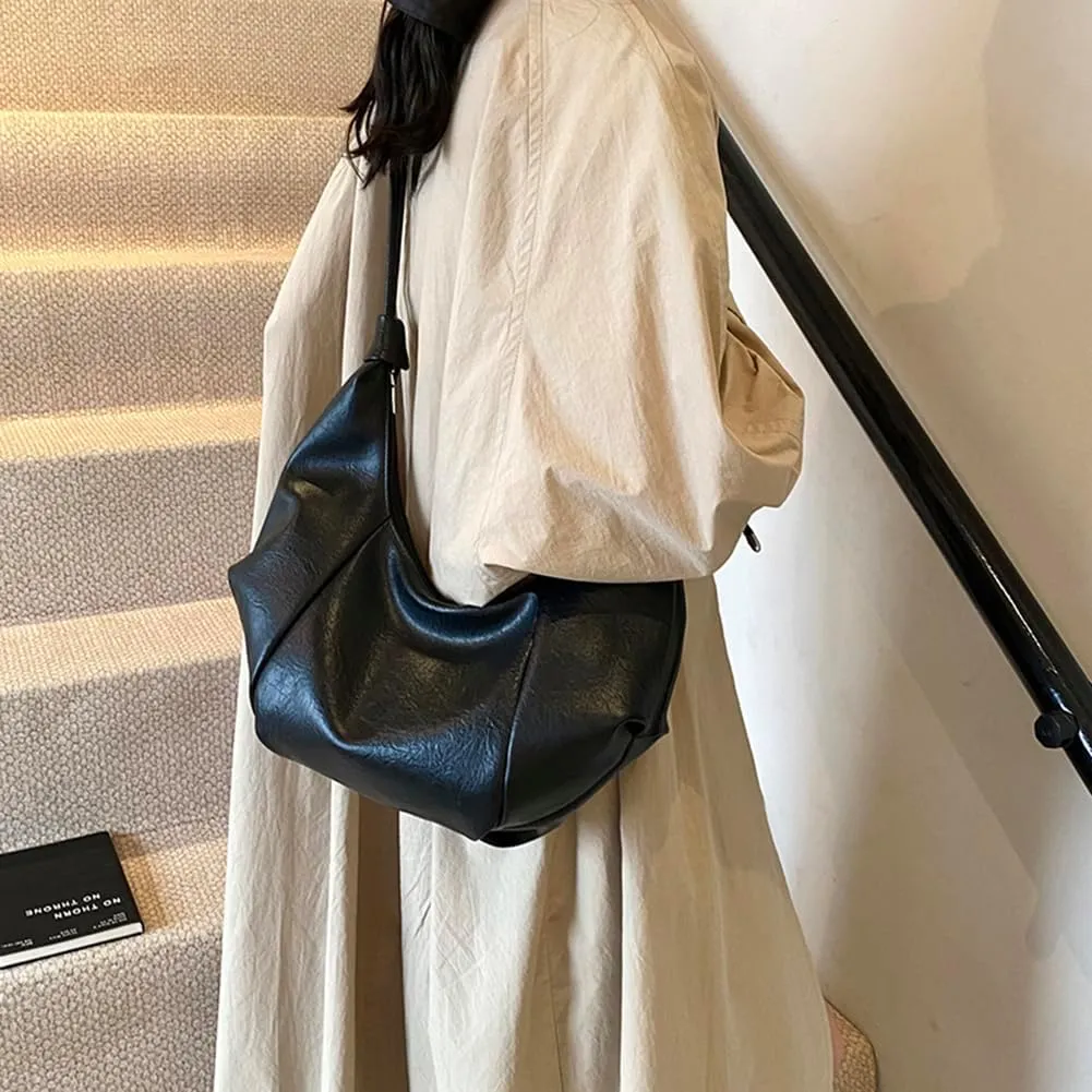 Crescent Shoulder Bag Slouchy Hobo Bags for Women Trendy Vegan Leather Crossbody Bag Dumpling Bag Fall Brown Purse