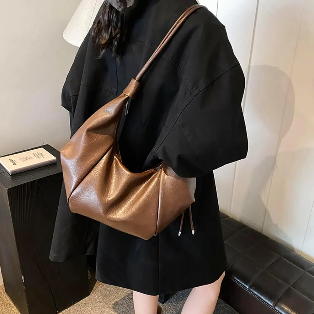 Crescent Shoulder Bag Slouchy Hobo Bags for Women Trendy Vegan Leather Crossbody Bag Dumpling Bag Fall Brown Purse