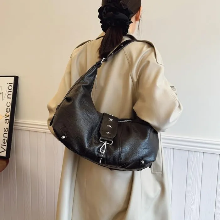 Crescent Shoulder Bag Vintage Half Moon Crossbody Bags for Women Y2k Purse Bag Underarm Hobo Satchel Purses Handbags (Black)