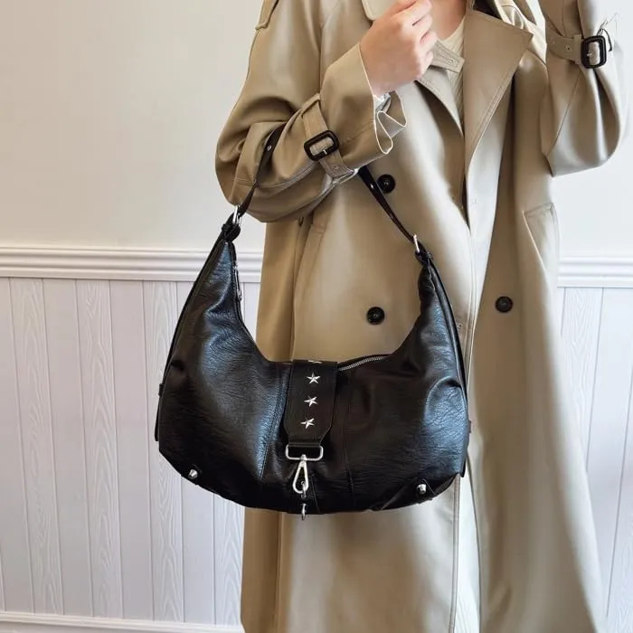 Crescent Shoulder Bag Vintage Half Moon Crossbody Bags for Women Y2k Purse Bag Underarm Hobo Satchel Purses Handbags (Black)