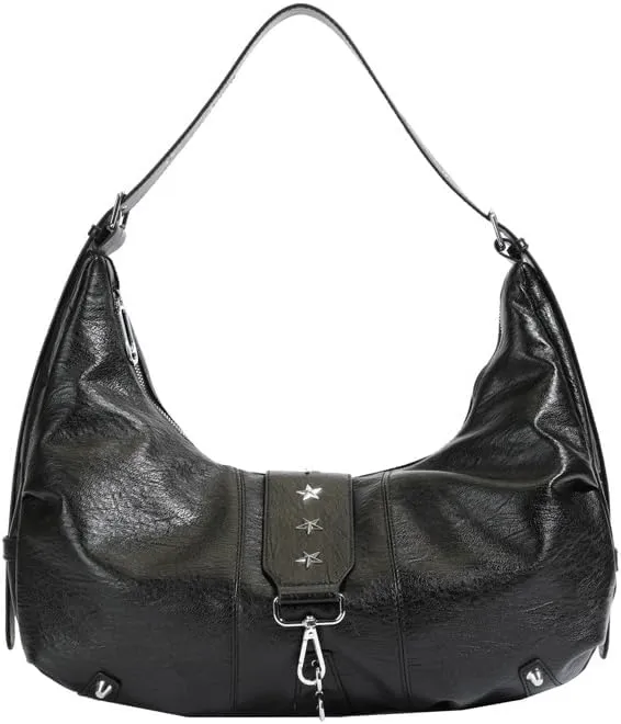 Crescent Shoulder Bag Vintage Half Moon Crossbody Bags for Women Y2k Purse Bag Underarm Hobo Satchel Purses Handbags (Black)