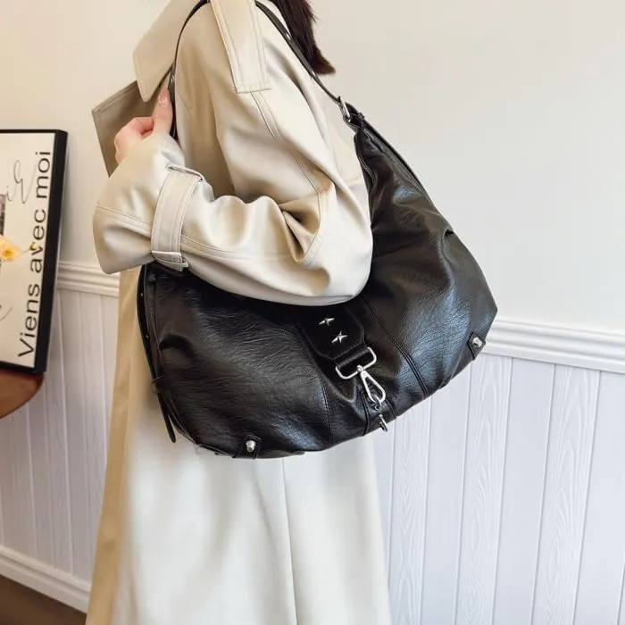 Crescent Shoulder Bag Vintage Half Moon Crossbody Bags for Women Y2k Purse Bag Underarm Hobo Satchel Purses Handbags (Black)