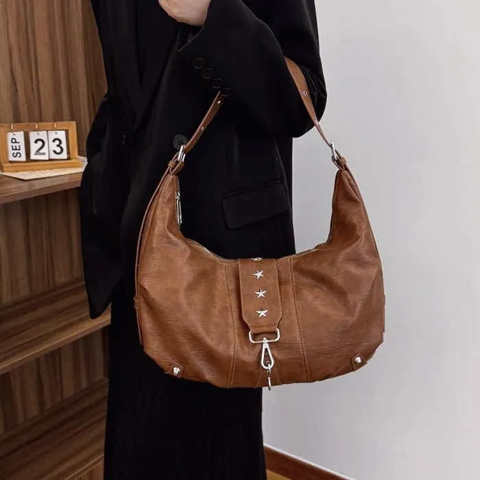 Crescent Shoulder Bag Vintage Half Moon Crossbody Bags for Women Y2k Purse Bag Underarm Hobo Satchel Purses Handbags (Brown)