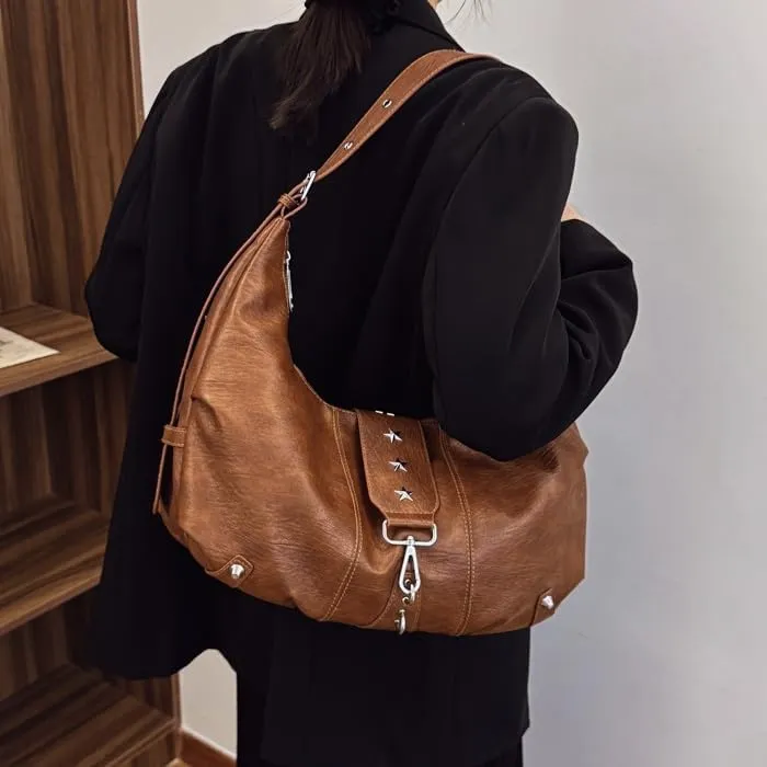 Crescent Shoulder Bag Vintage Half Moon Crossbody Bags for Women Y2k Purse Bag Underarm Hobo Satchel Purses Handbags (Brown)